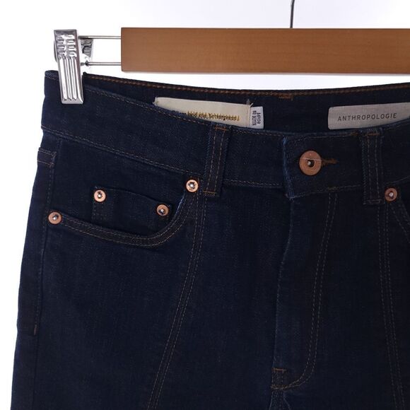 Pilcro and The Letterpress Athropologie Solid Blue Denim Cropped Jeans Womens 25 - Picture 5 of 12